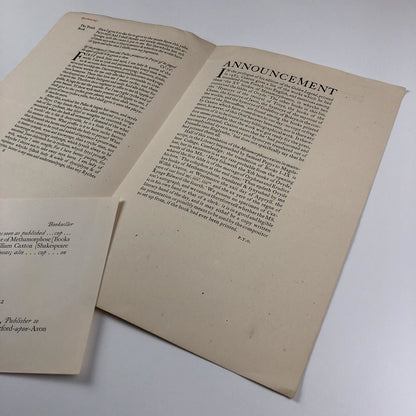Prospectus – Ovyde Hys Booke of Methamorphose | William Caxton | Basil Blackwell 1923