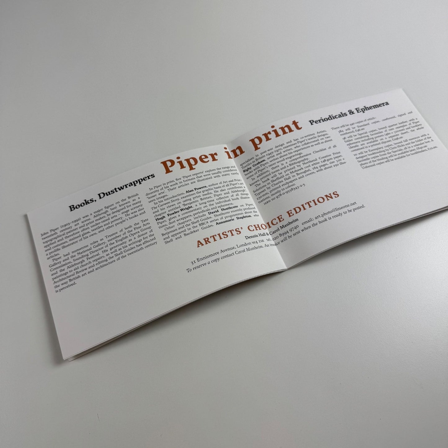 Fold-out promotional leaflet Piper in Print Artists' Choice Editions, 2010
