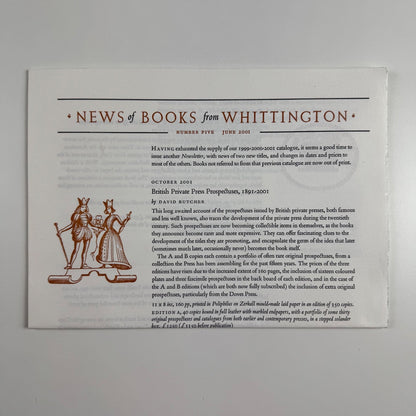 Leaflet News of Books from Whittington Press number 5 June 2001
