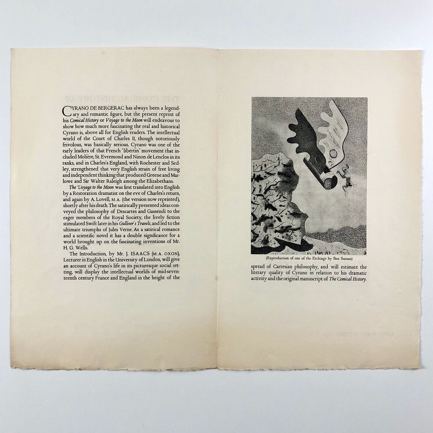 Prospectus for The Comical History of the States and Empires of the World of the Moon by Cyrano de Bergerac | The Blackamore Press, 1930