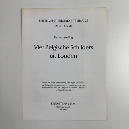 Leaflet Vier Belgische Schilders uit Londen (Four Belgian Painters from London) | Marcelle van Caillie, Maurice Jadot, E.L.T. Mesens, Willi Rondas | Britse Veertiendaagse te Brugge 1968