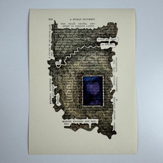 A Humument page 304 'soften her heart' by Tom Phillips Tetrad Press, 1970