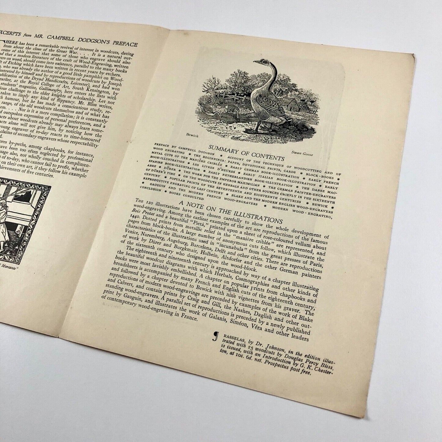 Prospectus for A History of Wood-Engraving by Douglas Percy Bliss | J.M. Dent & Sons Ltd, c .1928? | Cornish Brothers booksellers stamp