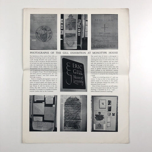 Leaflet 'Photographs of the Gill Exhibition at Monotype House' 1958 Monotype Corporation