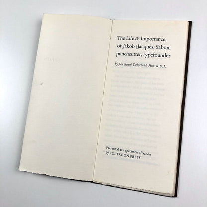 The Life & Importance of Jakob Sabon | Jan Tschichold | Poltroon Press, 1979