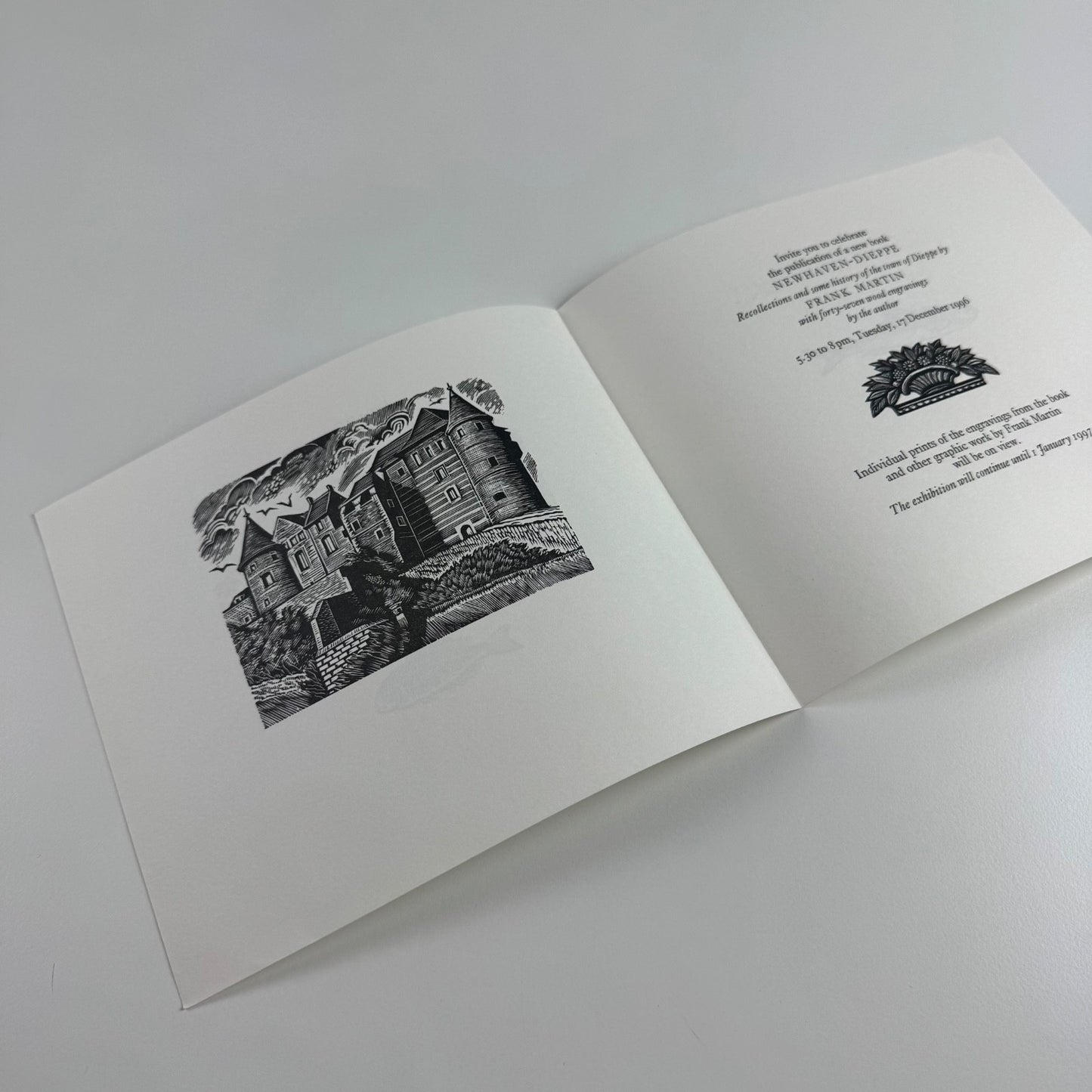 Book launch invite for Newhaven-Dieppe Recollections and some history of the town of Dieppe by Frank Martin | Editions Graphiques Gallery 1996