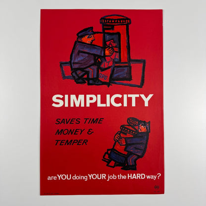 Poster for General Post Office GPO | ‘Simplicity saves time money & temper' M&M (Moore & Mattes Ltd printer, c.1964