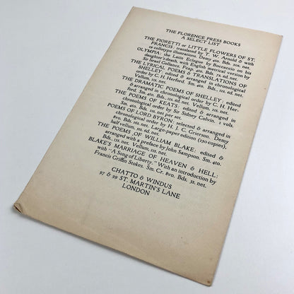 The Poems of John Milton prospectus / specimen page | Florence Press, Chatto & Windus, 1925