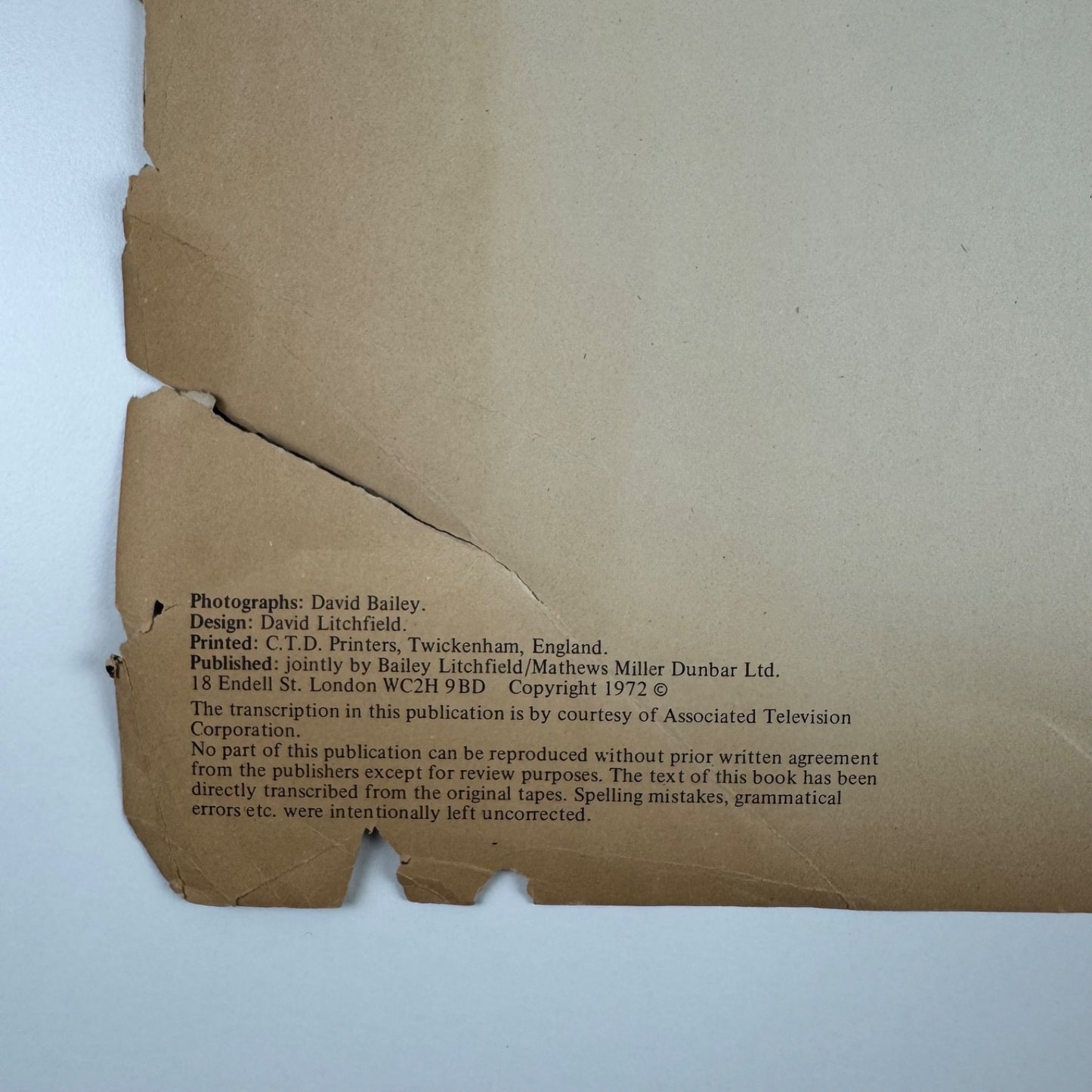 Andy Warhol: Transcript of David Bailey’s ATV Documentary | Bailey Litchfield/Mathews Millar Dunbar Ltd,  1972