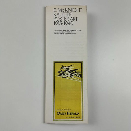 Folding card guide for E.McKnight Kauffer: Poster Art 1915-1940 travelling exhibition organised by V&A Circulation Dept 1973
