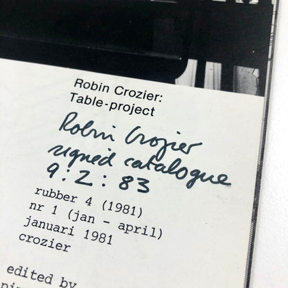 Leaflet for Robin Crozier: Table-project rubber 4 (1981) no 1, Jan to April signed