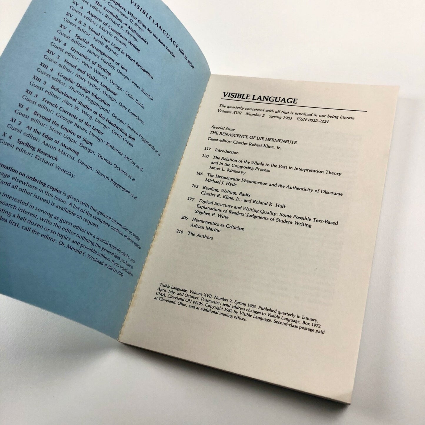 Visible Language journal Vol XVII, No. 2, Spring 1983 | The Renascence of Die Hermeneute