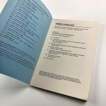 Visible Language journal Vol XVII, No. 2, Spring 1983 | The Renascence of Die Hermeneute