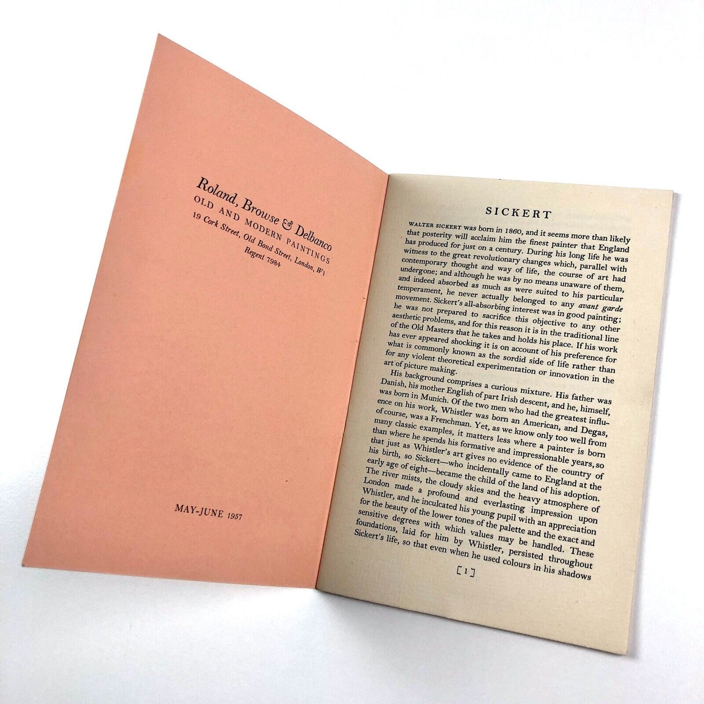 Walter Sickert - Paul Delance | Roland Browse Delbanco exhibition booklet, 1957