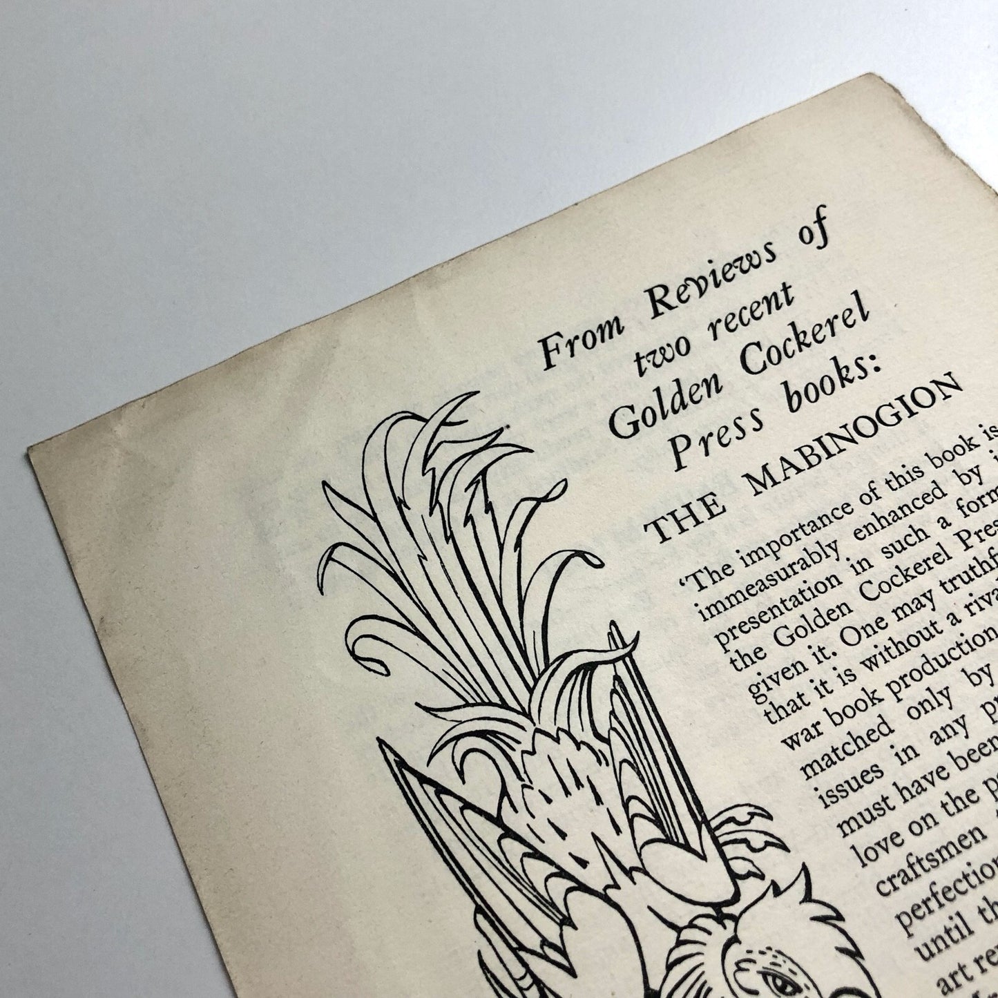 The Golden Cockerel Press The Mabinogion / Endymion promotional leaflet c.1947/8