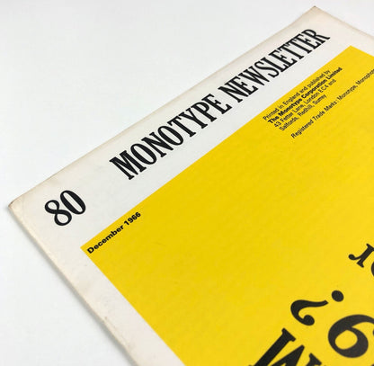 Monotype Newsletter 80 December 1966 | Includes filmsetting, Univers