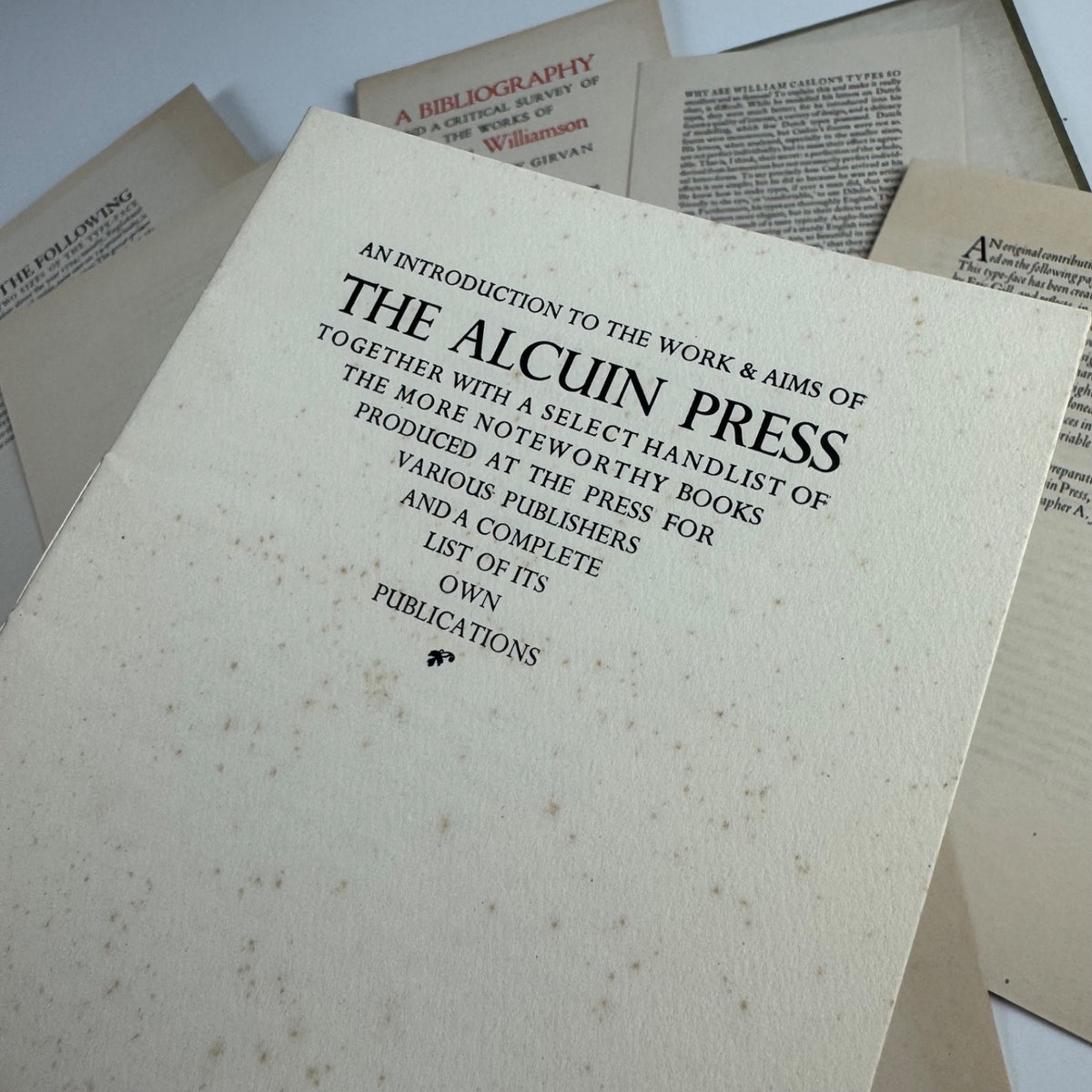 Folder type specimens The choice of type-faces in book-production | Alcuin Press, undated