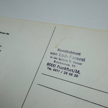 Promotional card for Enrico Baj, presumably an exhibition. Undated, presumed to be 1970s