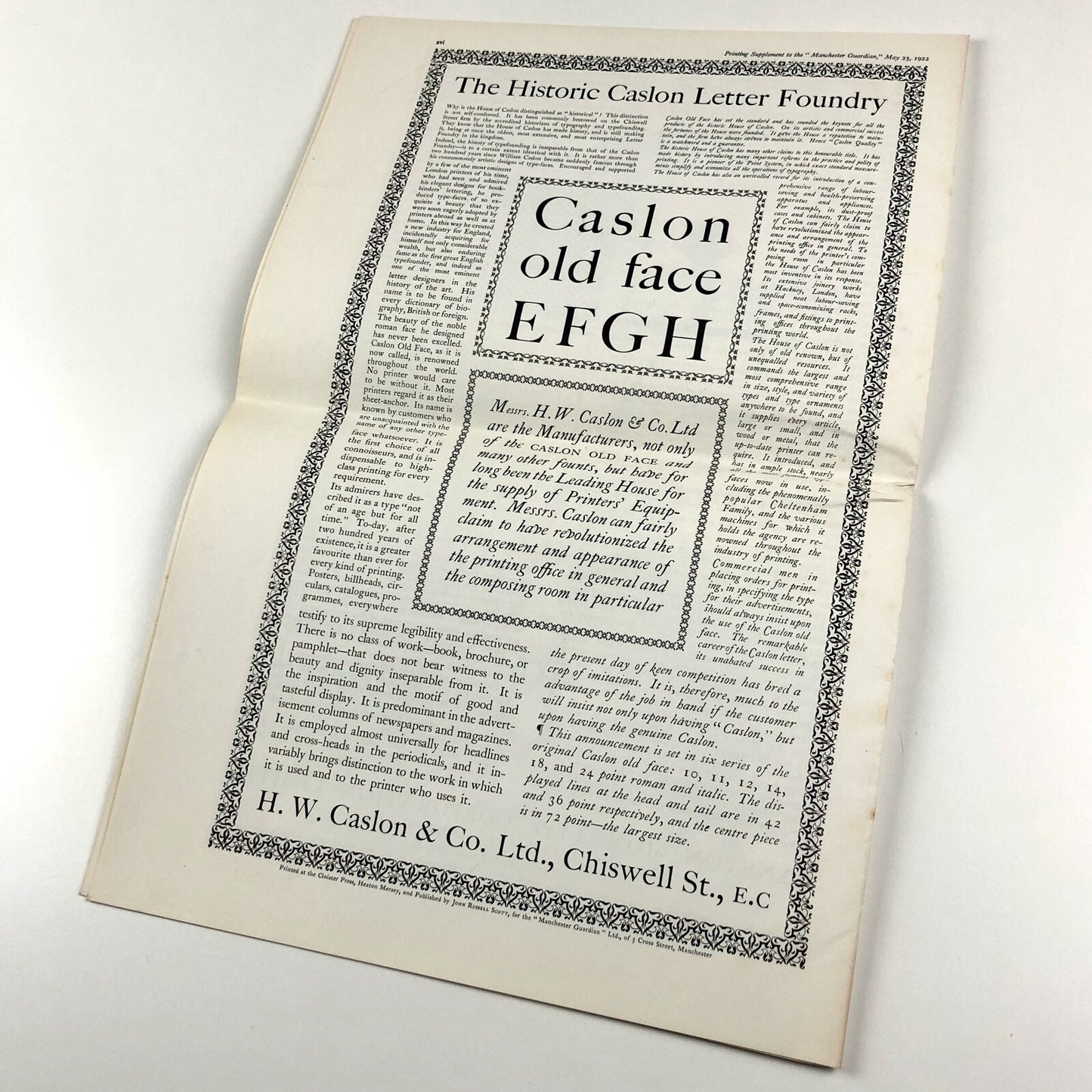 Printing Supplement – reproduction from 1922 Manchester Guardian, 1967 ATypI