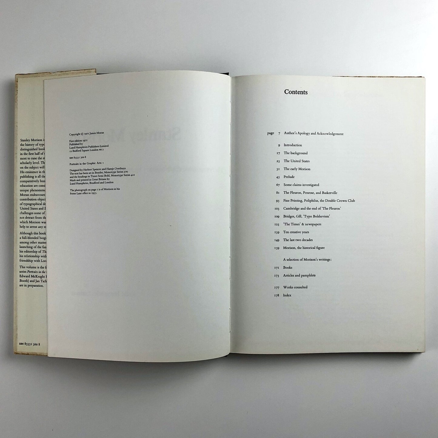 Stanley Morison: His Typographic Achievement by James Moran | Lund Humphries 1971