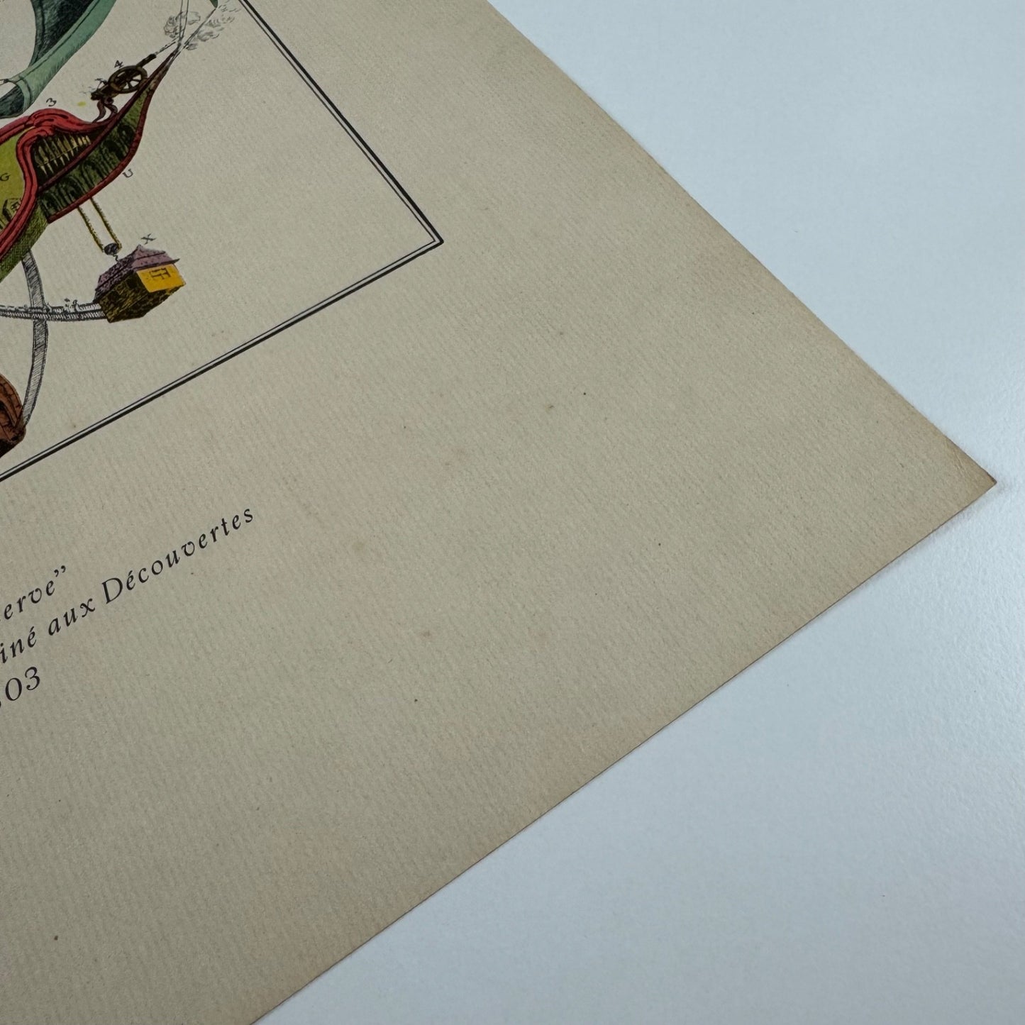 Coloured print of La Minerve Vaisseau Aérien destiné aux Découvertes 1803, Aerial Press 1956