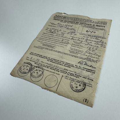 Identity certificate for Alfred Norton Hillman balloon hand 32 B.S. B.E.F. British Expeditionary Force in France. Dated 2 January 1919