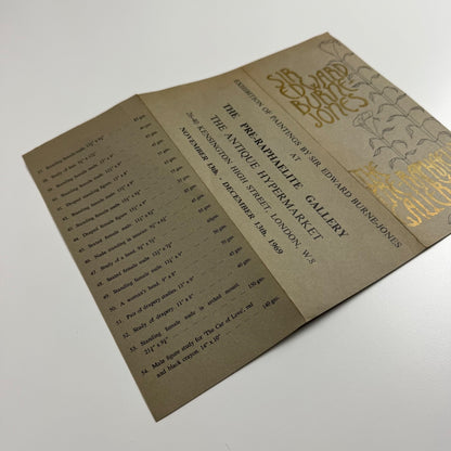 Leaflet for the exhibition Paintings by Sir Edward Burne-Jones | Pre-Raphaelite Gallery, Antique Hypermarket, London 1969