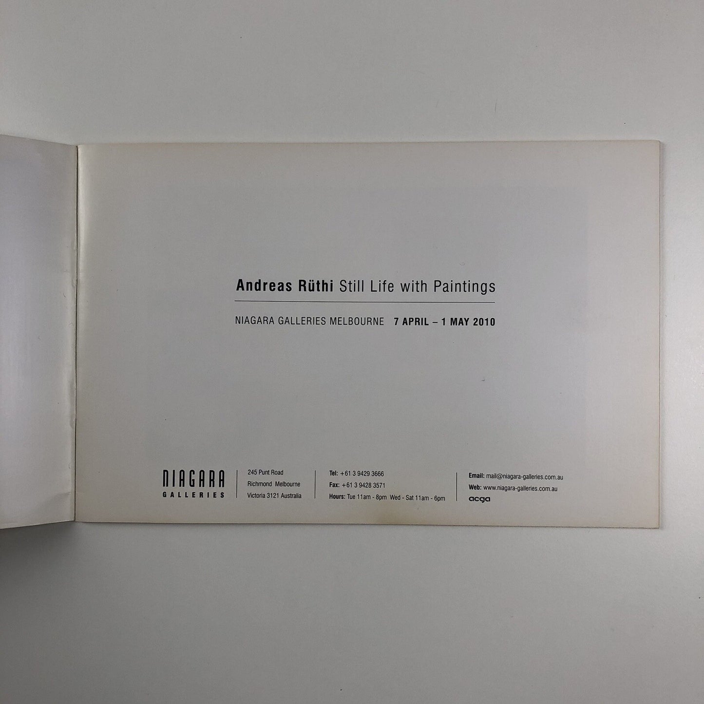 Andreas Rüthi. Still Life with Paintings | Niagara Galleries, Melbourne catalogue, 2010