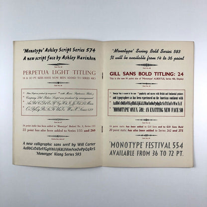 Monotype matrix-making | 1955 type specimen booklet | Will Carter, Ashley Havinden