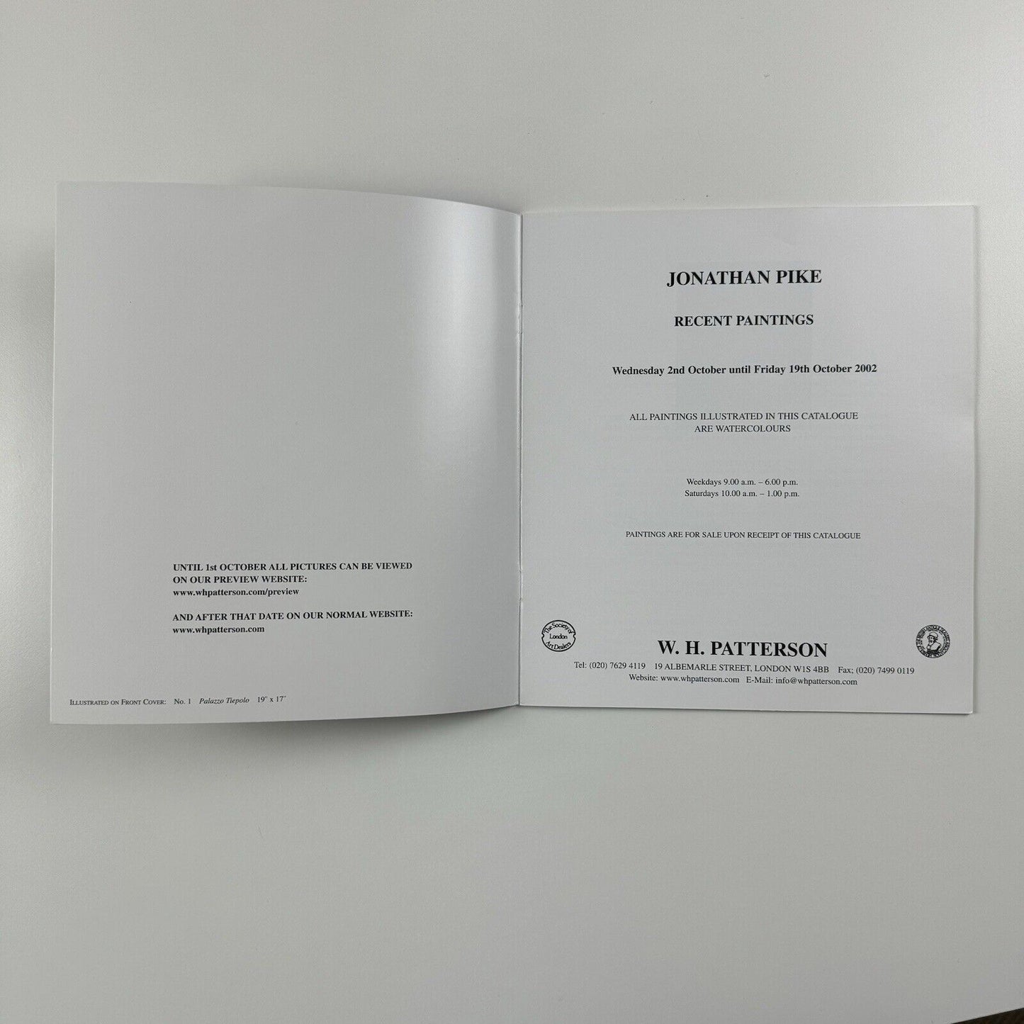 Jonathan Pike Recent Paintings – exhibition catalogue booklet | W.H. Patterson Fine Arts, 2002