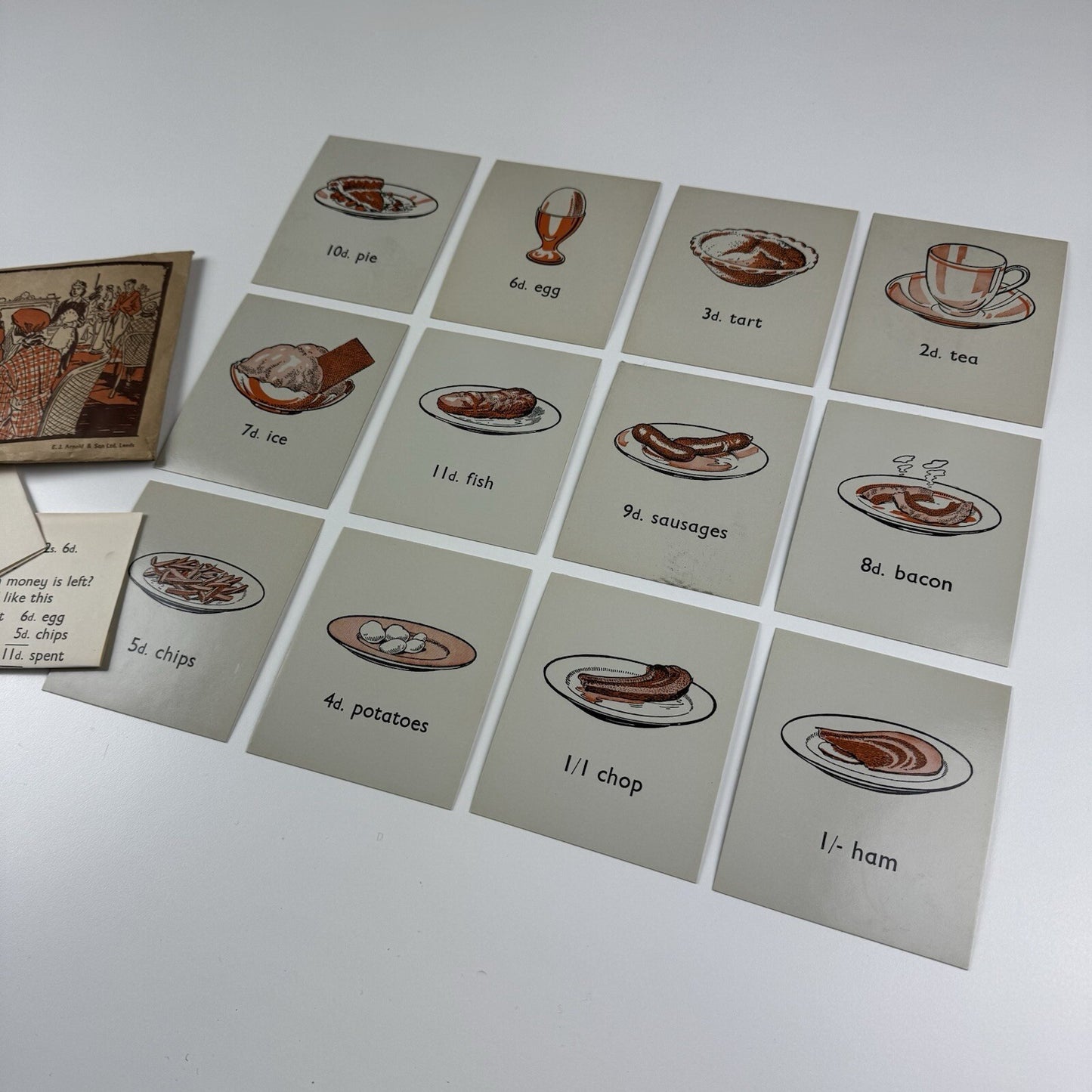 No 7 The Cafe educational maths toy | E.J. Arnold c.1950s – 12 cards and 2 leaflets
