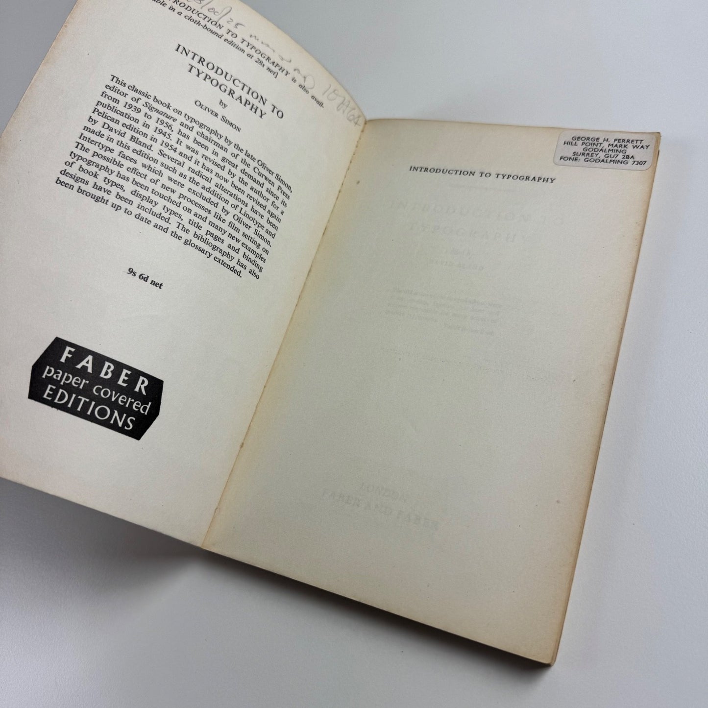 Introduction to Typography by Oliver Simon | Faber & Faber, London, 1963