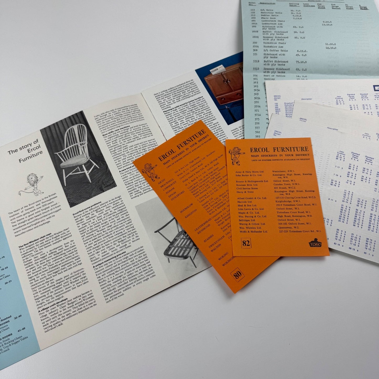 Ercol furniture brochure, presumably from late 1960s includes price lists 1968/9