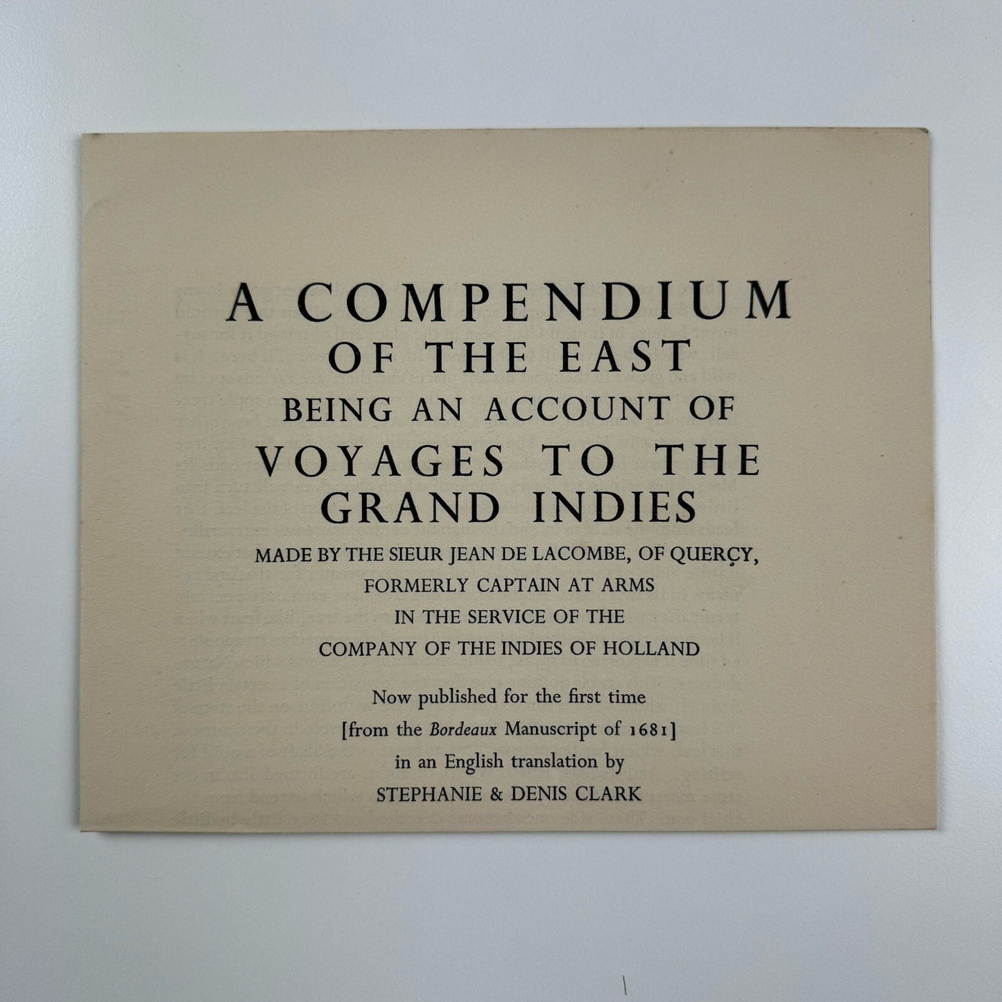 Prospectus – Voyages to the Grand Indies | Jean de Lacombe | Golden Cockerel Press, 1937