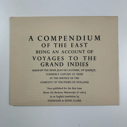 Prospectus – Voyages to the Grand Indies | Jean de Lacombe | Golden Cockerel Press, 1937