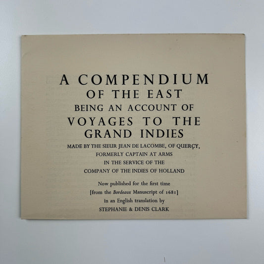 Prospectus – Voyages to the Grand Indies | Jean de Lacombe | Golden Cockerel Press, 1937