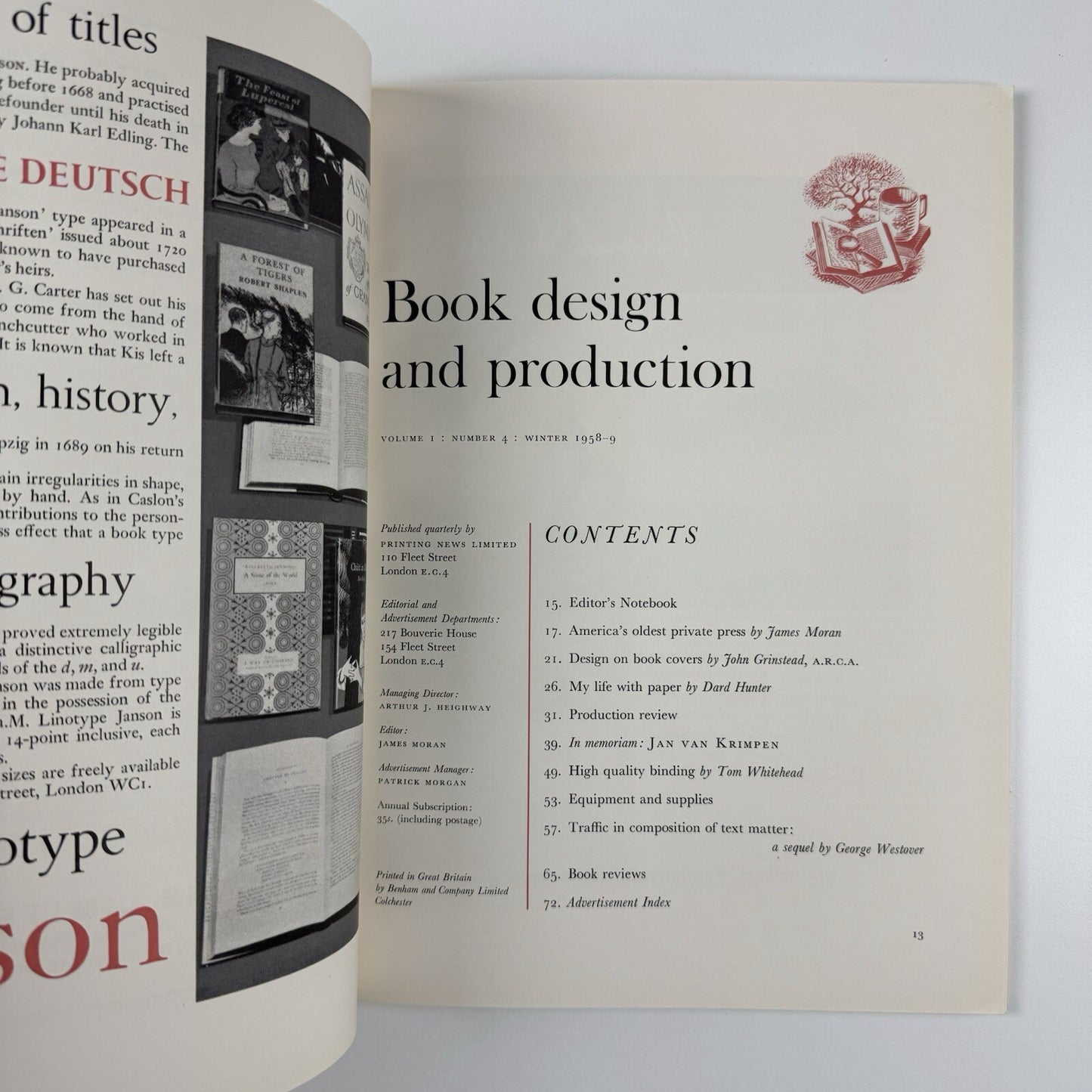Book Design and Production | Vol 1 No 4 1958/9 | Printing News Ltd | Edited by James Moran