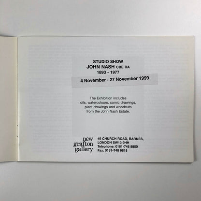 John Nash Studio Show | New Grafton Gallery catalogue, November 1999