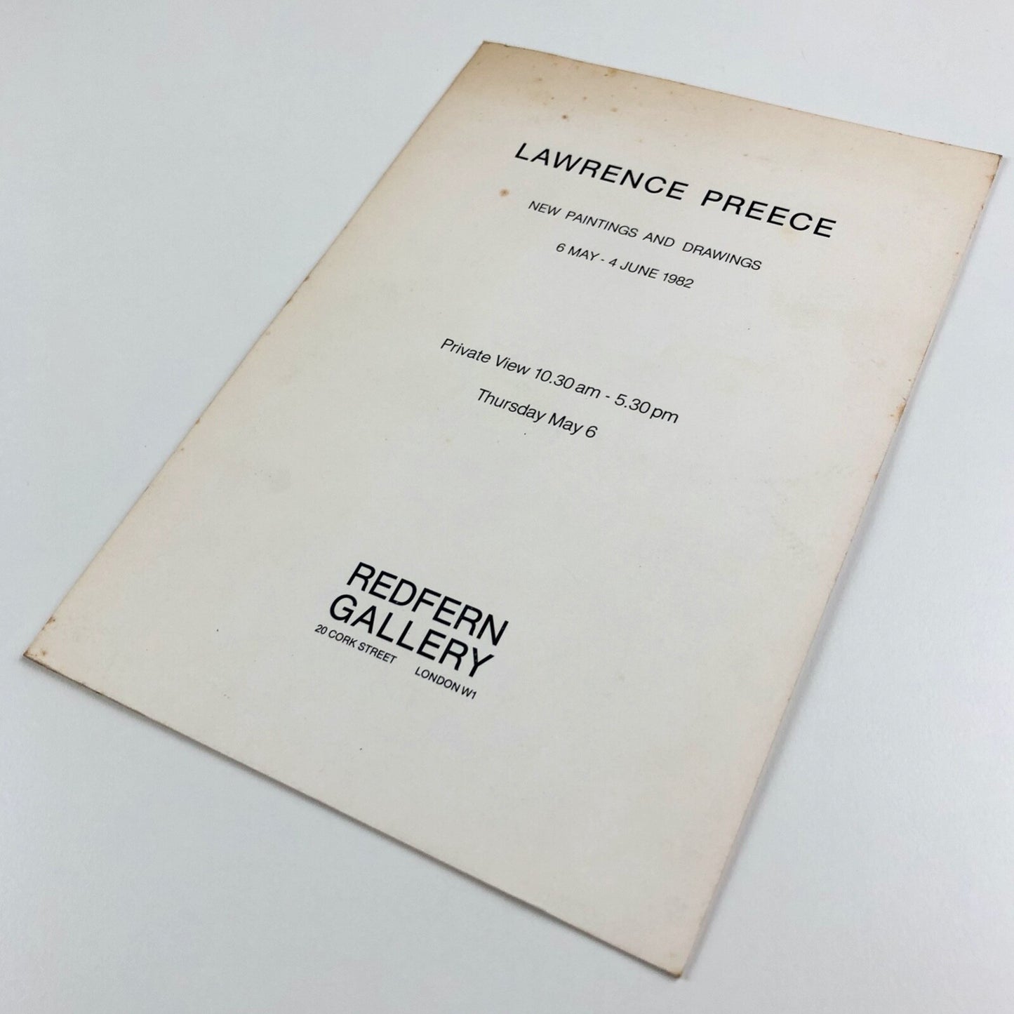 Lawrence Preece New paintings and drawings | Redfern Gallery 1982, folded card