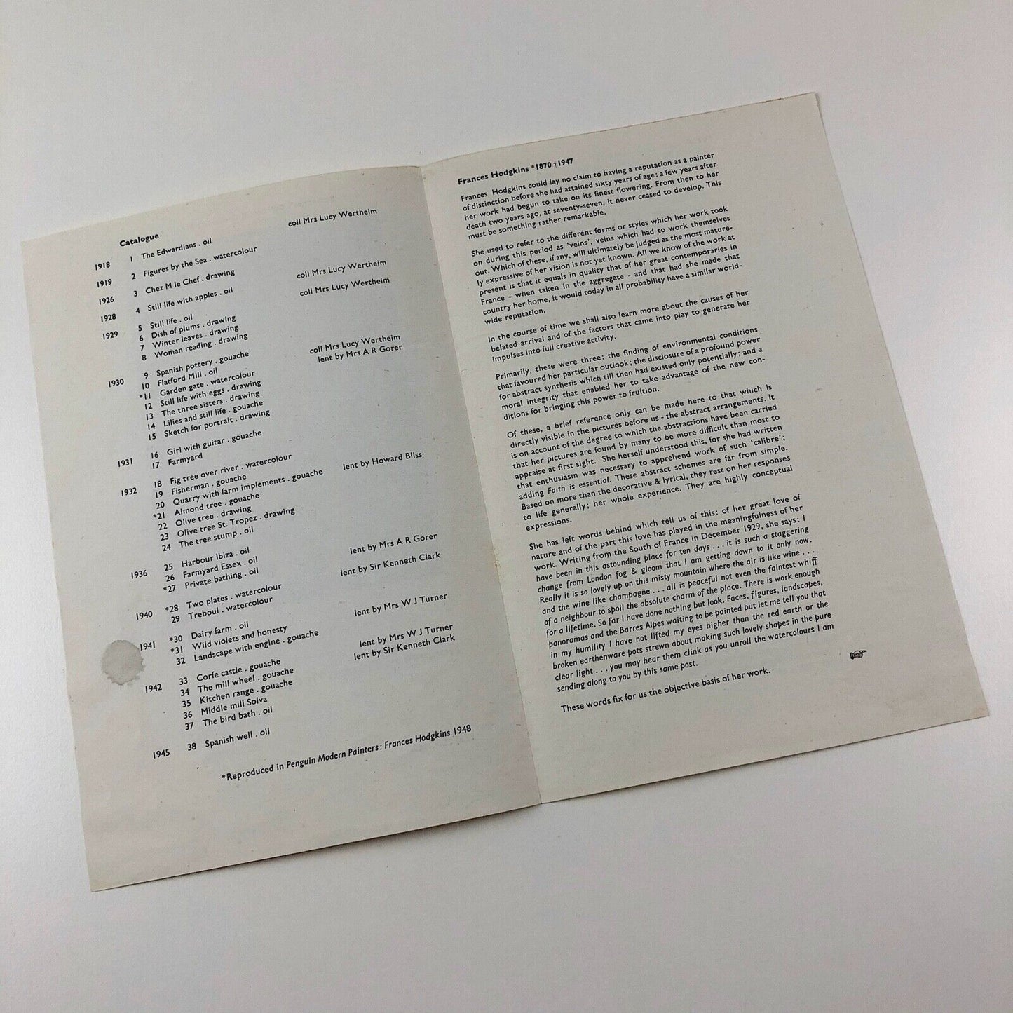 Homage to Frances Hodgkins paintings, watercolours, drawings | St George's Gallery, London, 1949 | typography by Anthony Froshaug