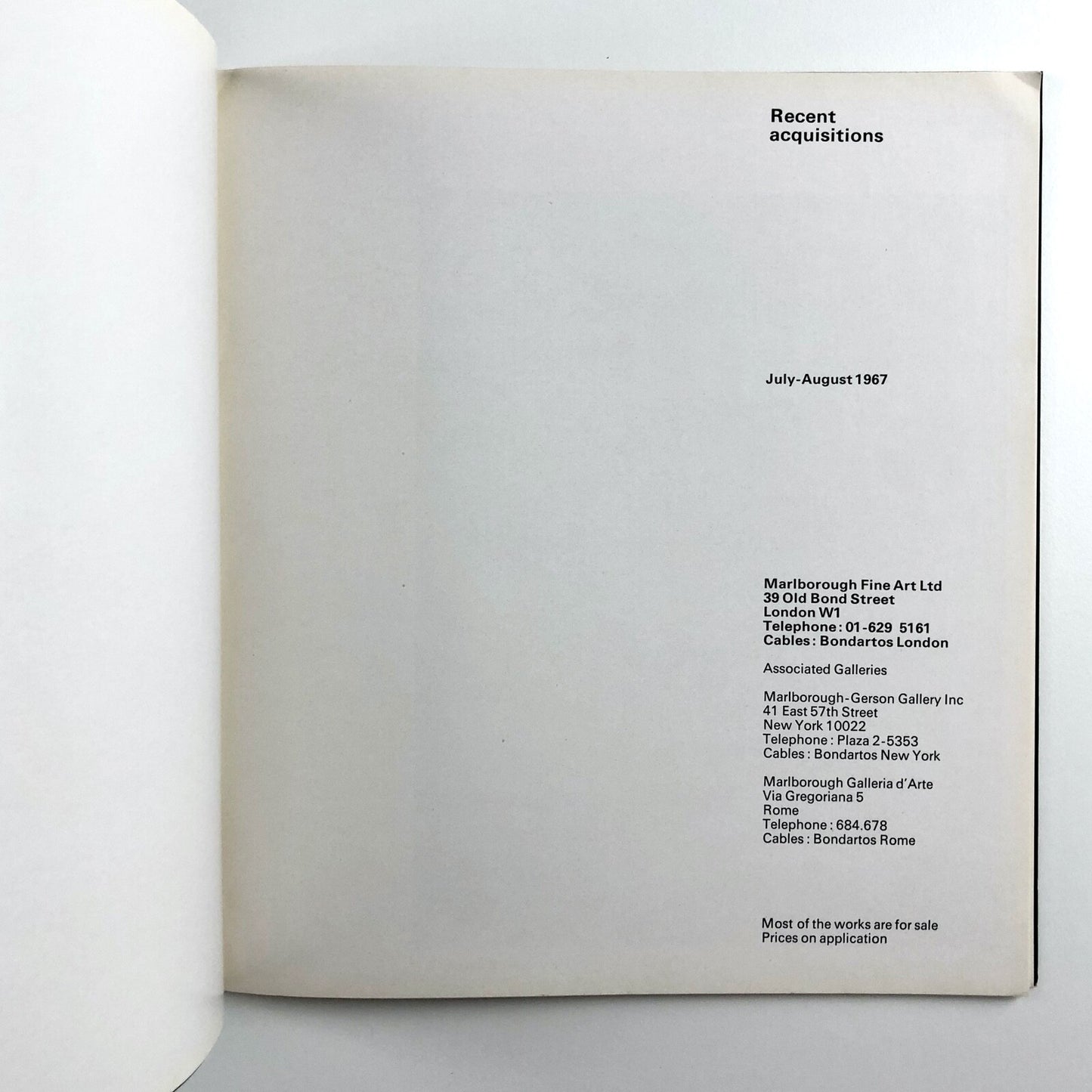 Recent Acquisitions | Marlborough Fine Art exhibition catalogue, 1967 | Design by Gordon House