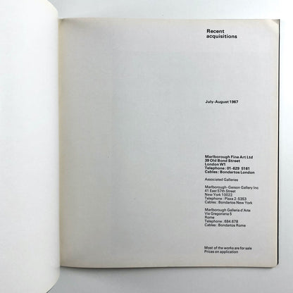 Recent Acquisitions | Marlborough Fine Art exhibition catalogue, 1967 | Design by Gordon House