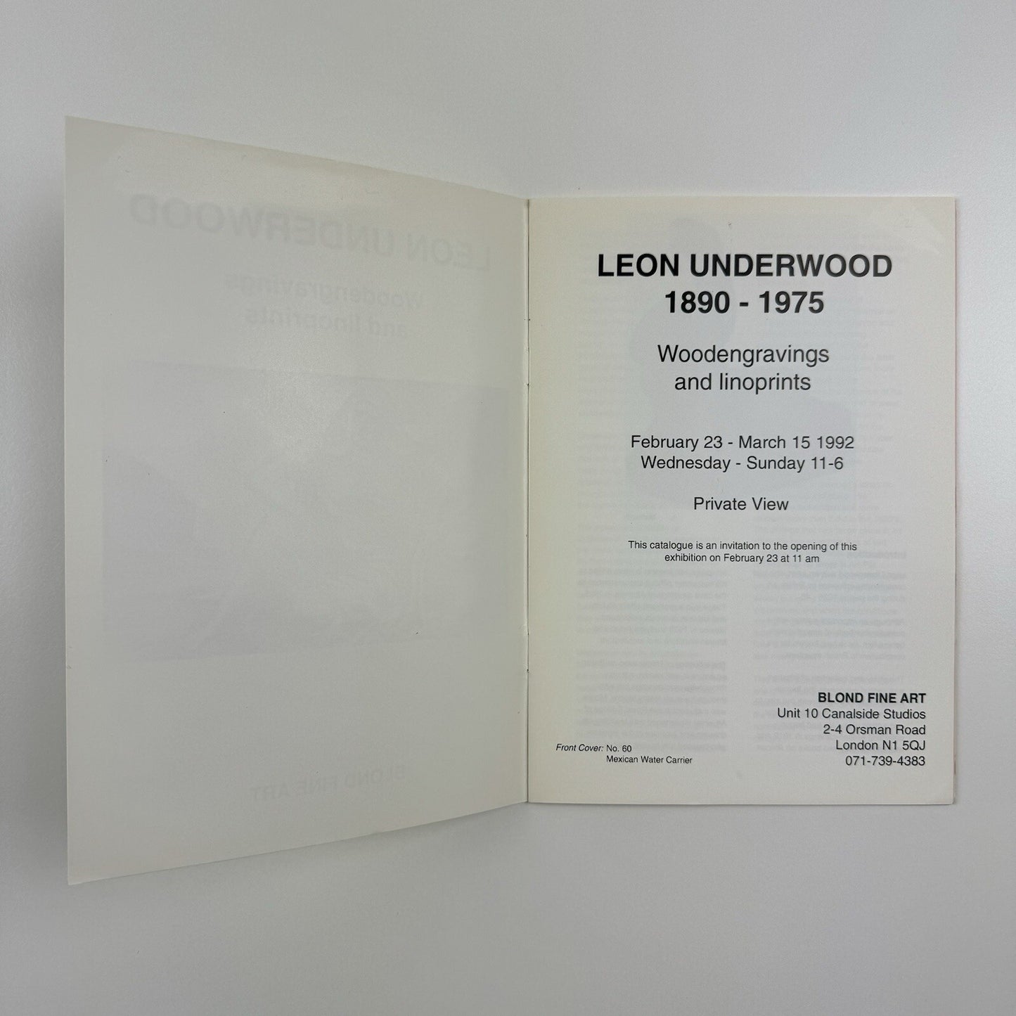 Leon Underwood. Wood engravings and linoprints | Blond Fine Art catalogue, 1992