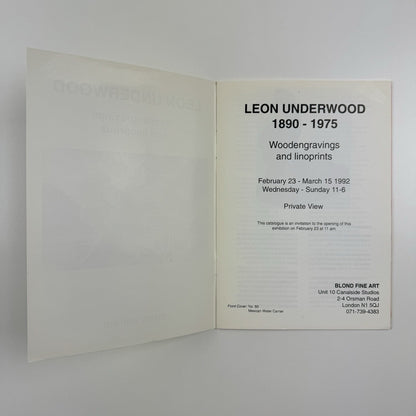 Leon Underwood. Wood engravings and linoprints | Blond Fine Art catalogue, 1992