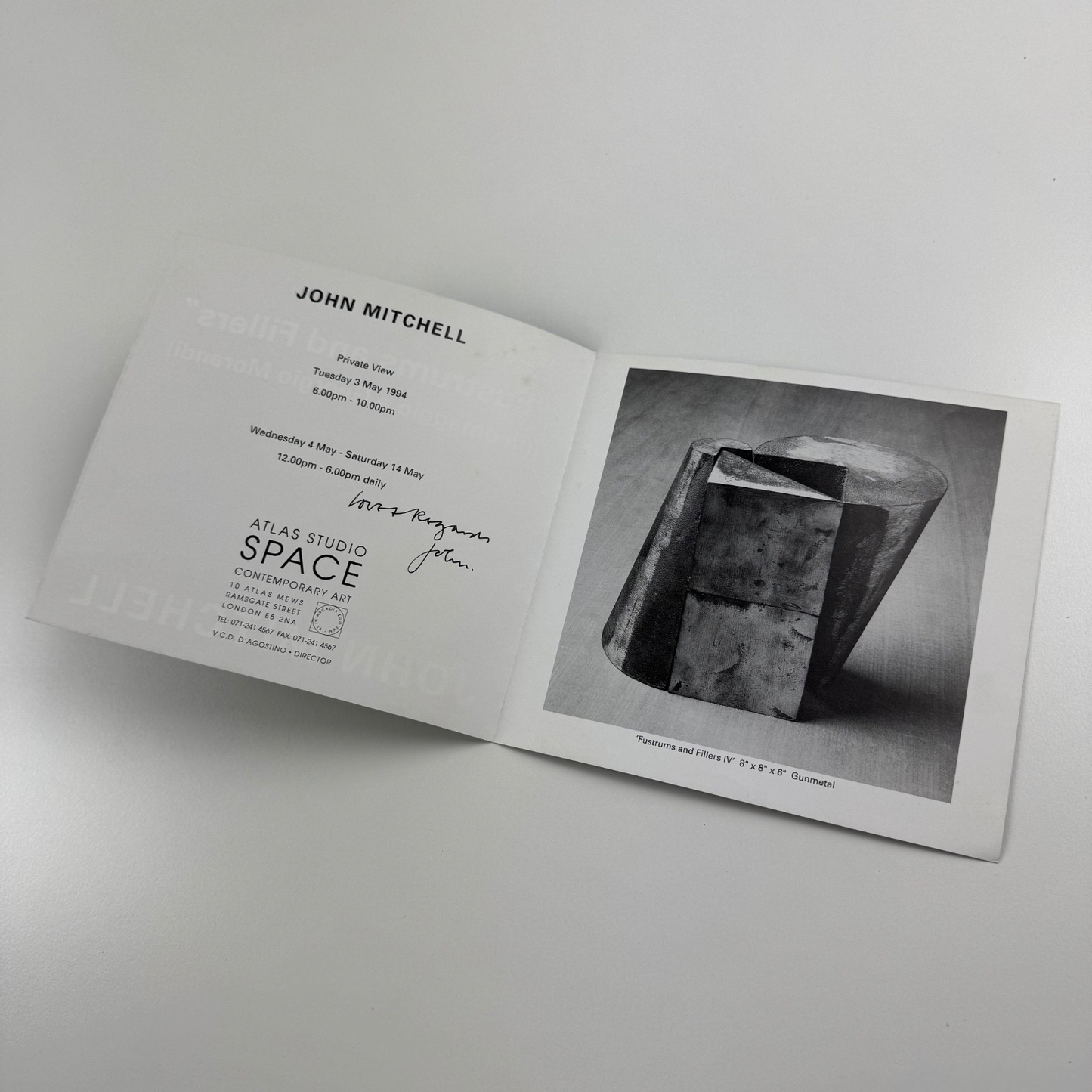 Private view invite “Fustrums and Fillers" Georgio Morandi John Mitchell 1994 signed