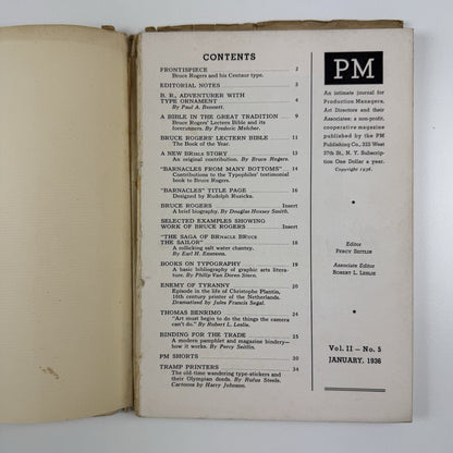 PM An Intimate Journal For Art Directors Vol. No. 5 January 1936 | Bruce Rogers | Editors Robert L. Leslie and Percy Seitlin