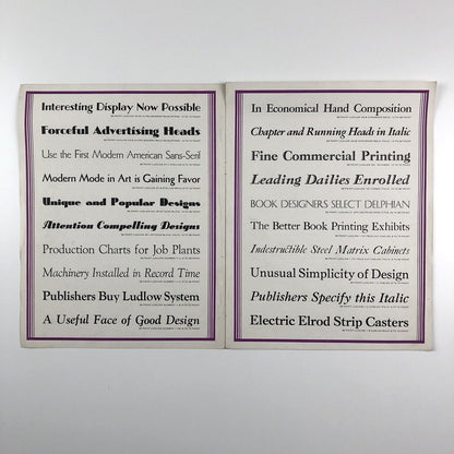 One-Line Specimens of Ludlow Typefaces | Type specimens booklet | Ludlow Typograph Company, Chicago | Undated, 1930s?