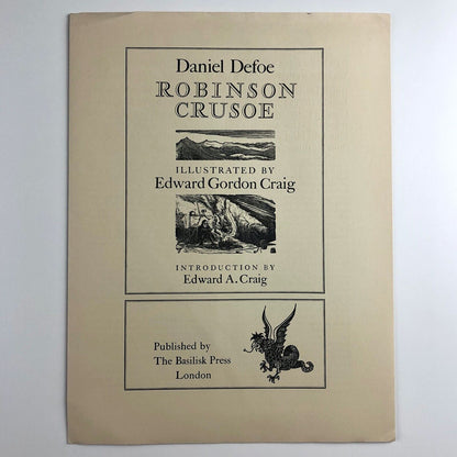 Prospectus for Daniel Defoe, Robinson Crusoe | Basilisk Press| illustrations by Edward Gordon Craig