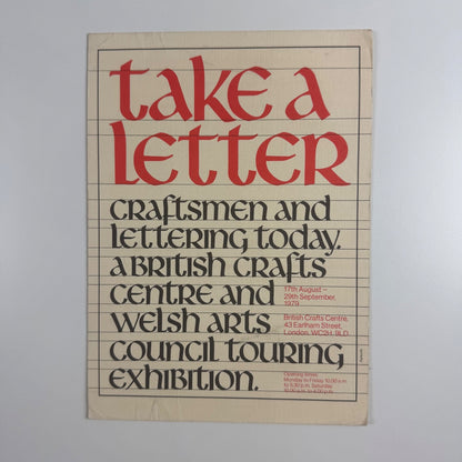 Postcard for 'take a letter' craftsmen and lettering today | British Crafts Centre & Welsh Arts Council 1979