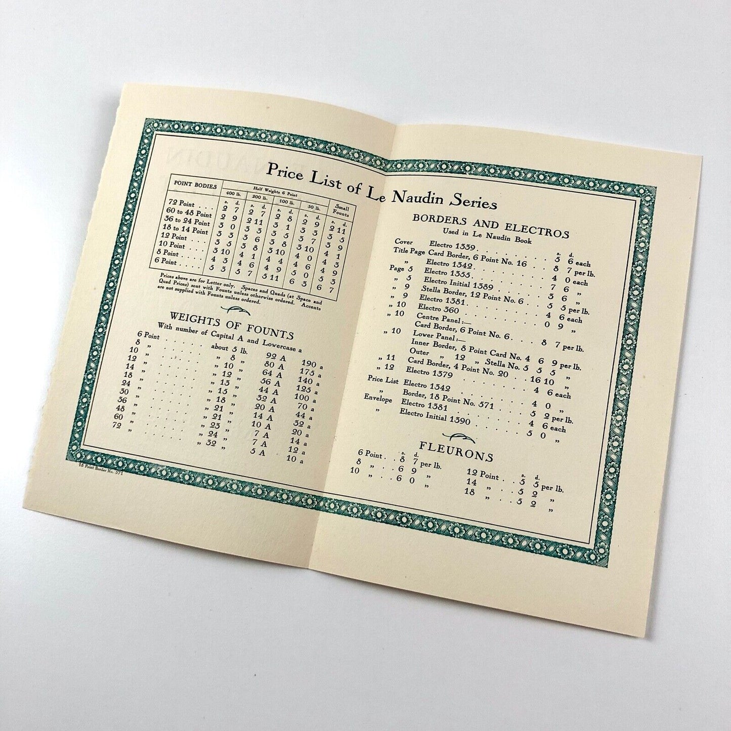 Le Naudin price list leaflet  | Type specimens | Miller & Richard Letter Founders